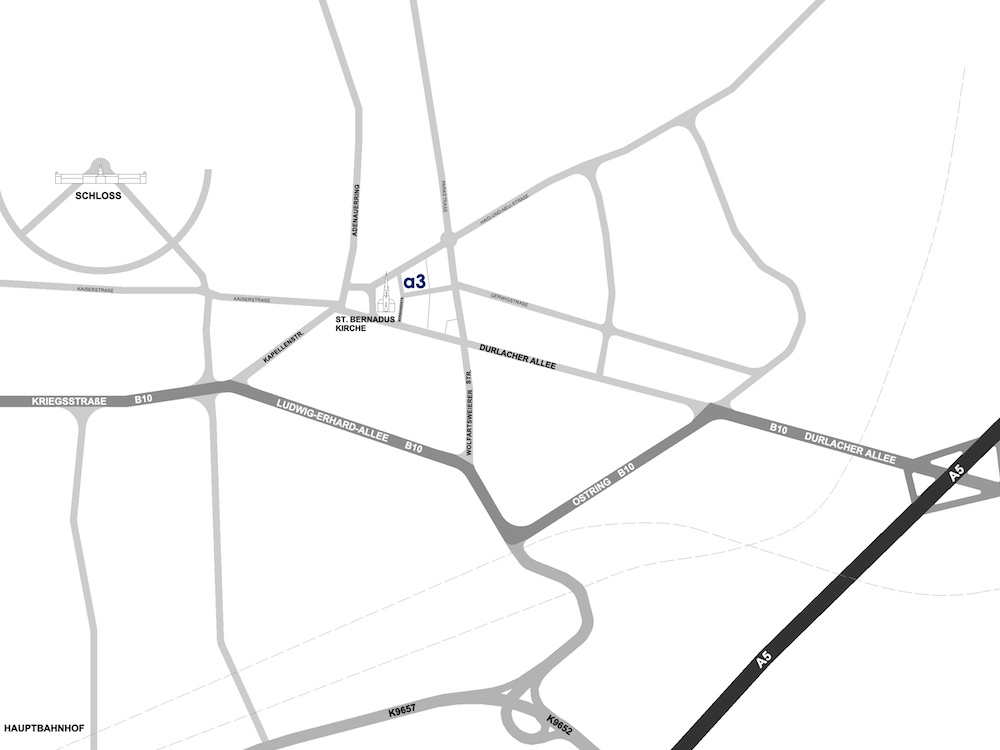 Kartenausschnitt Karlsruhe zur Anfahrtshilfe